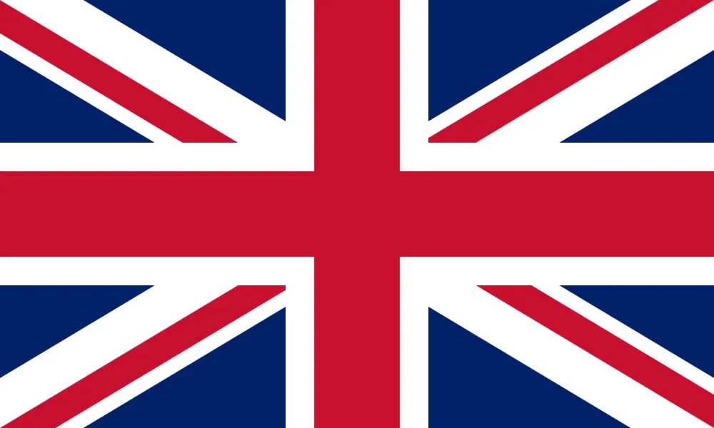 A dark blue flag covered by overlapping red and white straight and diagonal crosses