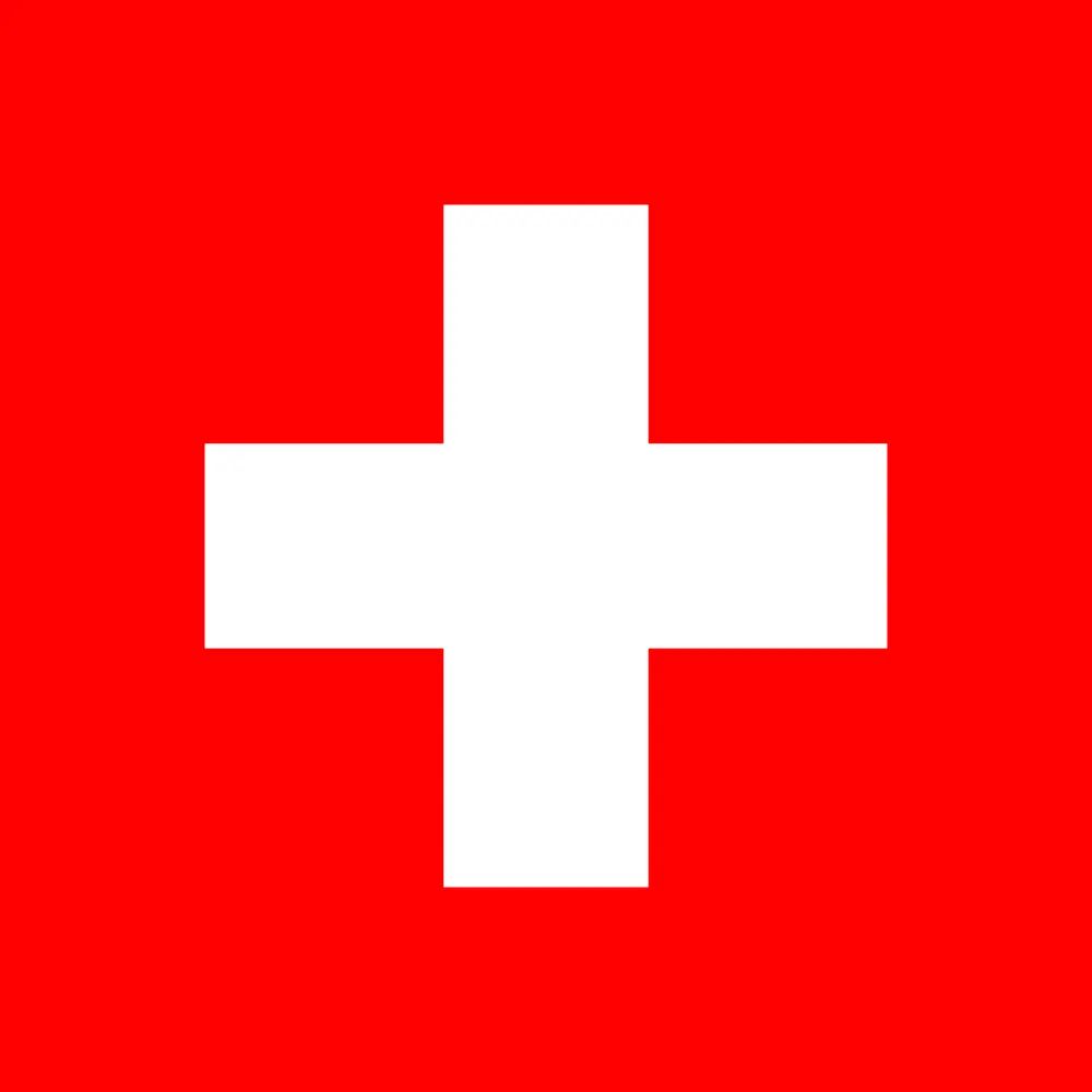 A square red flag with a white cross in the middle