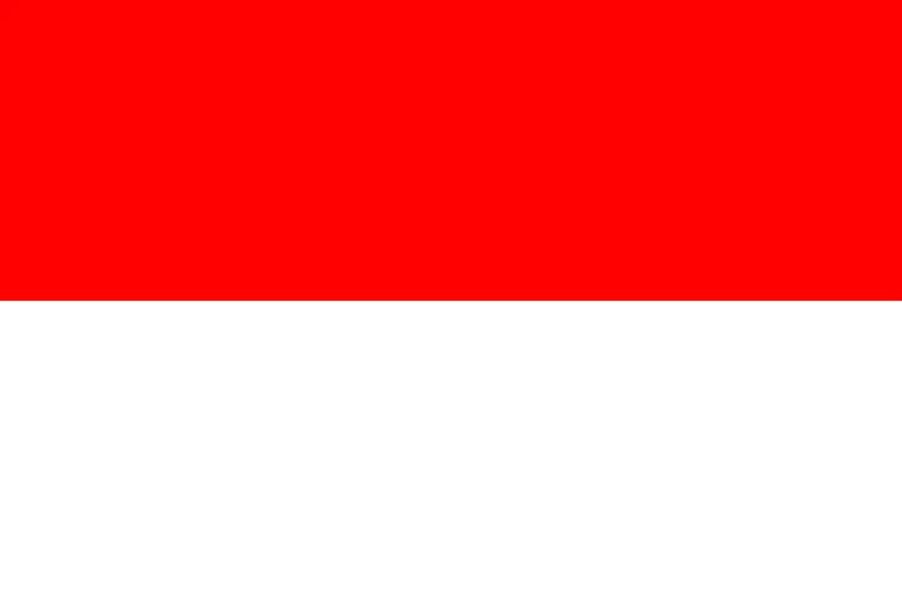 A flag with two equal horizontal bands, red above white
