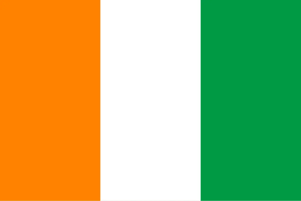 A flag with three vertical stripes of orange, white and green, orange nearest the pole